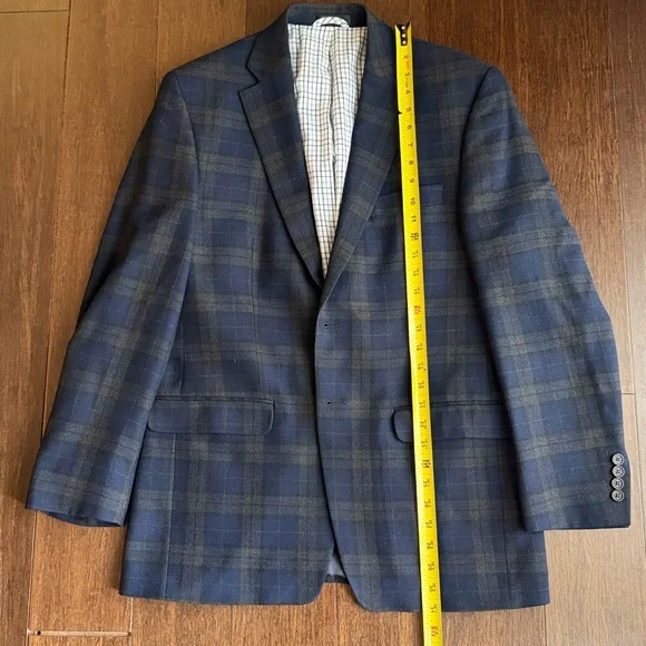 Lauren Ralph Lauren Men's 100% Wool Plaid Blazer Jacket Navy Blue Size 40R